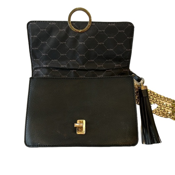 ALDO Black Gold Chain Flap Shoulder Bag Crossbody - Picture 15 of 16